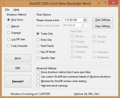 Screen shot of ShutOff 2000 v3.0.0
